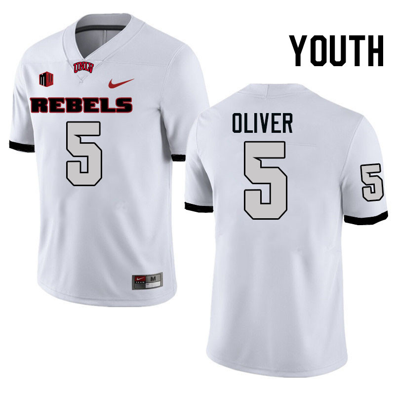 Youth #5 Cameron Oliver UNLV Rebels College Football Jerseys Stitched-White